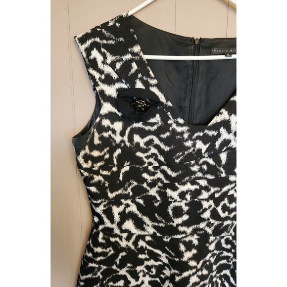 Antonio Melanie Size 12 Black White Sleeveless Dress Stretchy - Picture 5 of 7